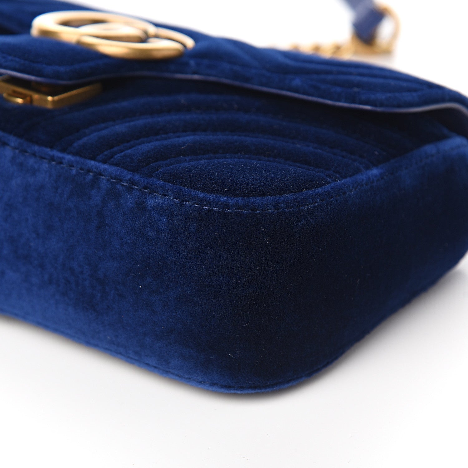 Gucci Velvet Matelasse Mini GG Marmont Shoulder Bag Cobalt Blue 8 of 9