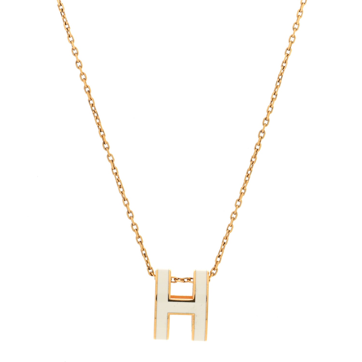Hermes Lacquered Gold Pop H Pendant Necklace White 1 of 6