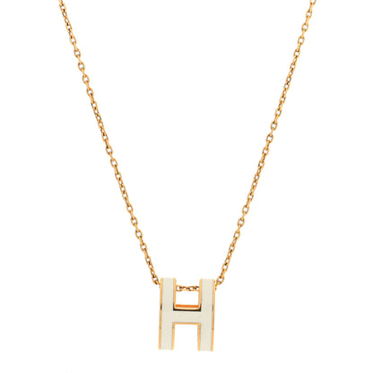 Hermes Lacquered Gold Pop H Pendant Necklace White 1 of 6