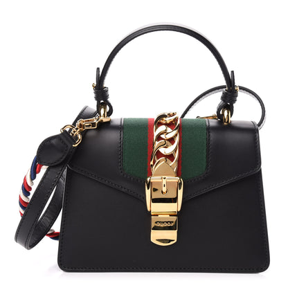 Gucci Calfskin Mini Sylvie Top Handle Bag Black 1 of 12