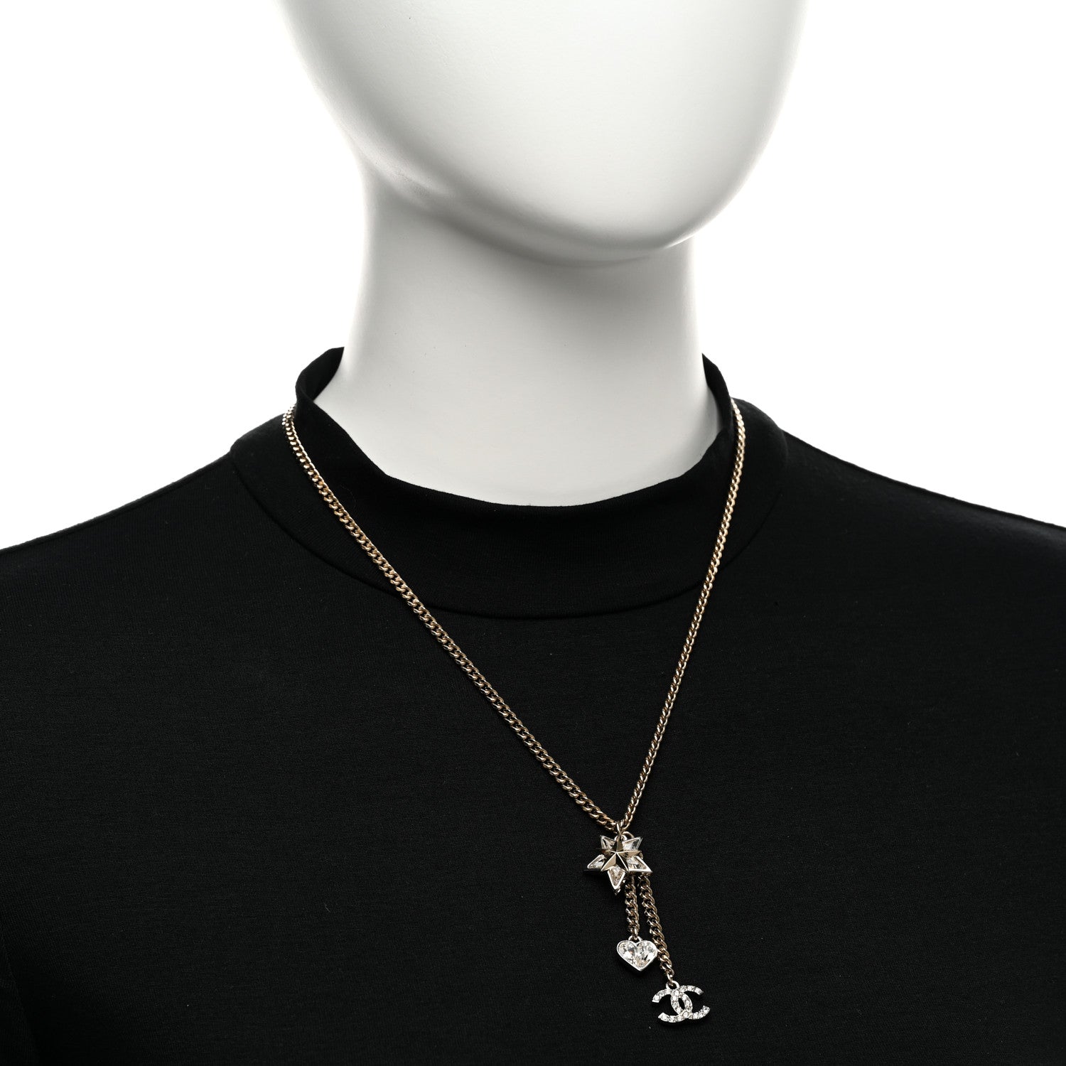 Chanel Crystal Star Heart CC Pendant Necklace Gold 2 of 5