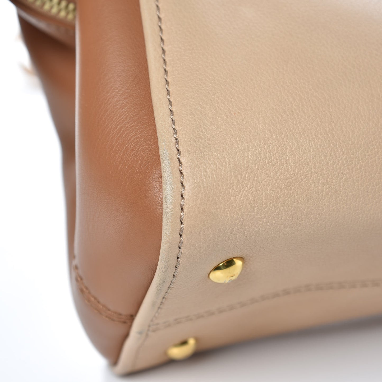 Capra Vitello Dolce Marmol Colorblock Small Chameleon Tote Cipria Makeup Camel