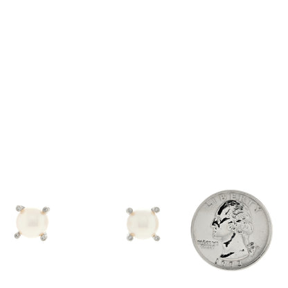 David Yurman Sterling Silver Diamond Pearl 10mm Cable Stud Earrings 2 of 4