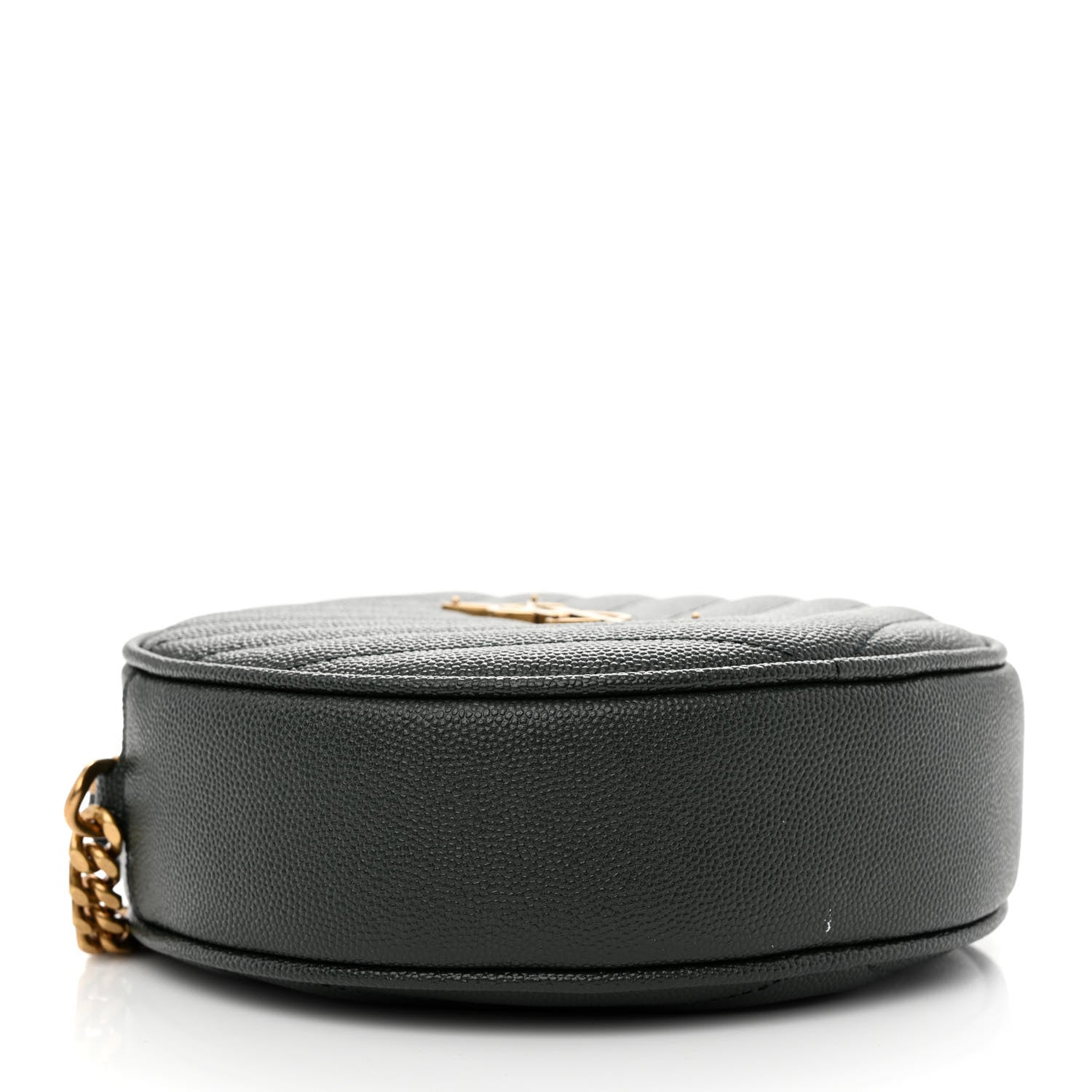 Saint Laurent Grain De Poudre Matelasse Chevron Quilted Round Vinyle Camera Bag New Vert Fonce 4 of 10
