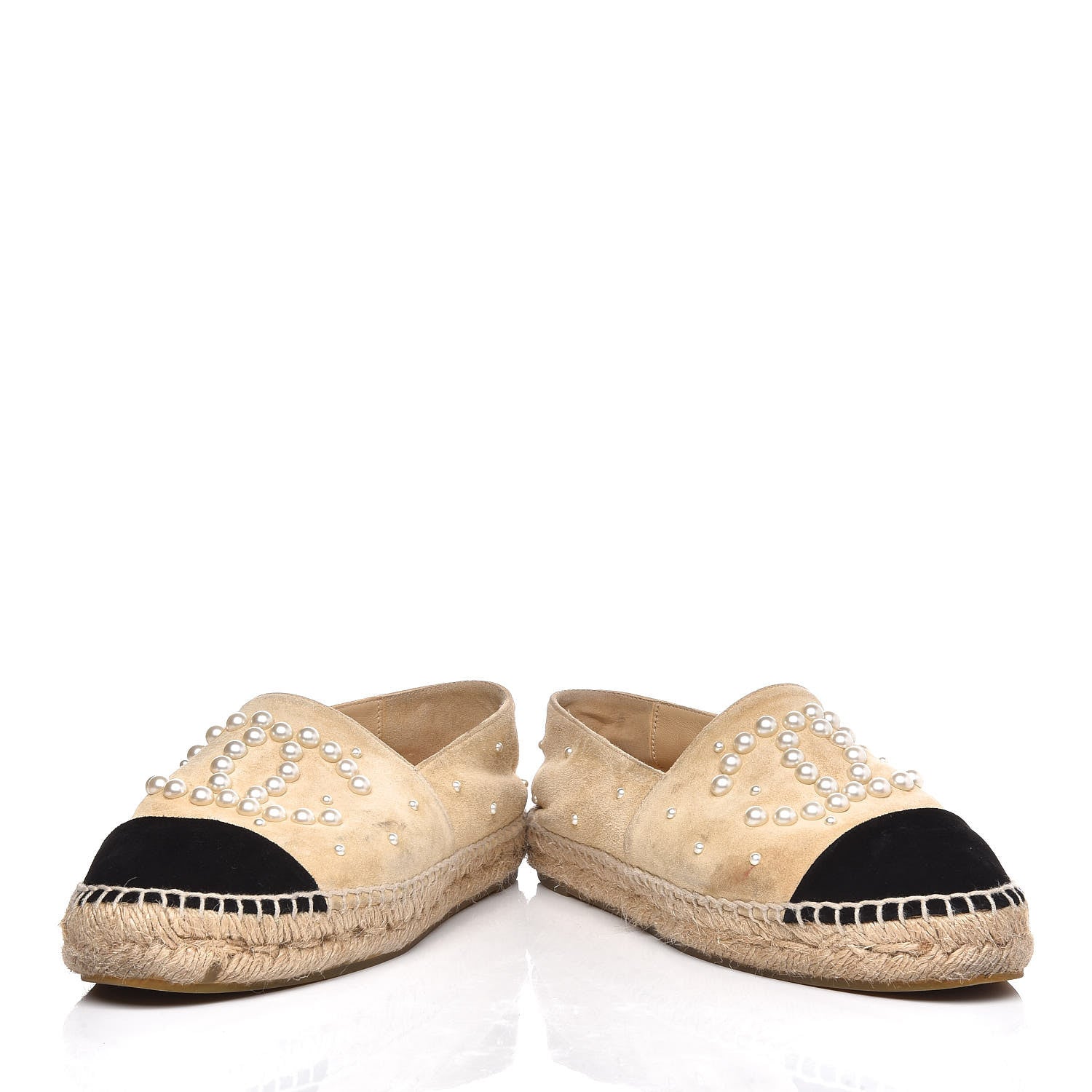 Chanel Suede Pearl CC Espadrilles 37 Beige Black 6 of 9