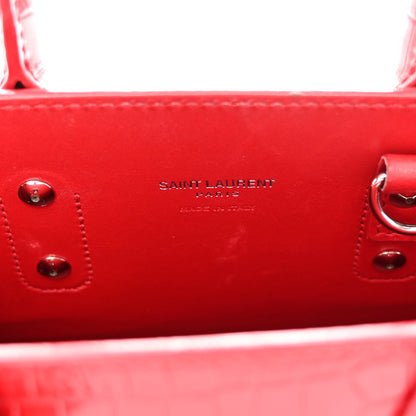 Saint Laurent Calfskin Crocodile Embossed Nano Sac De Jour Red 6 of 13