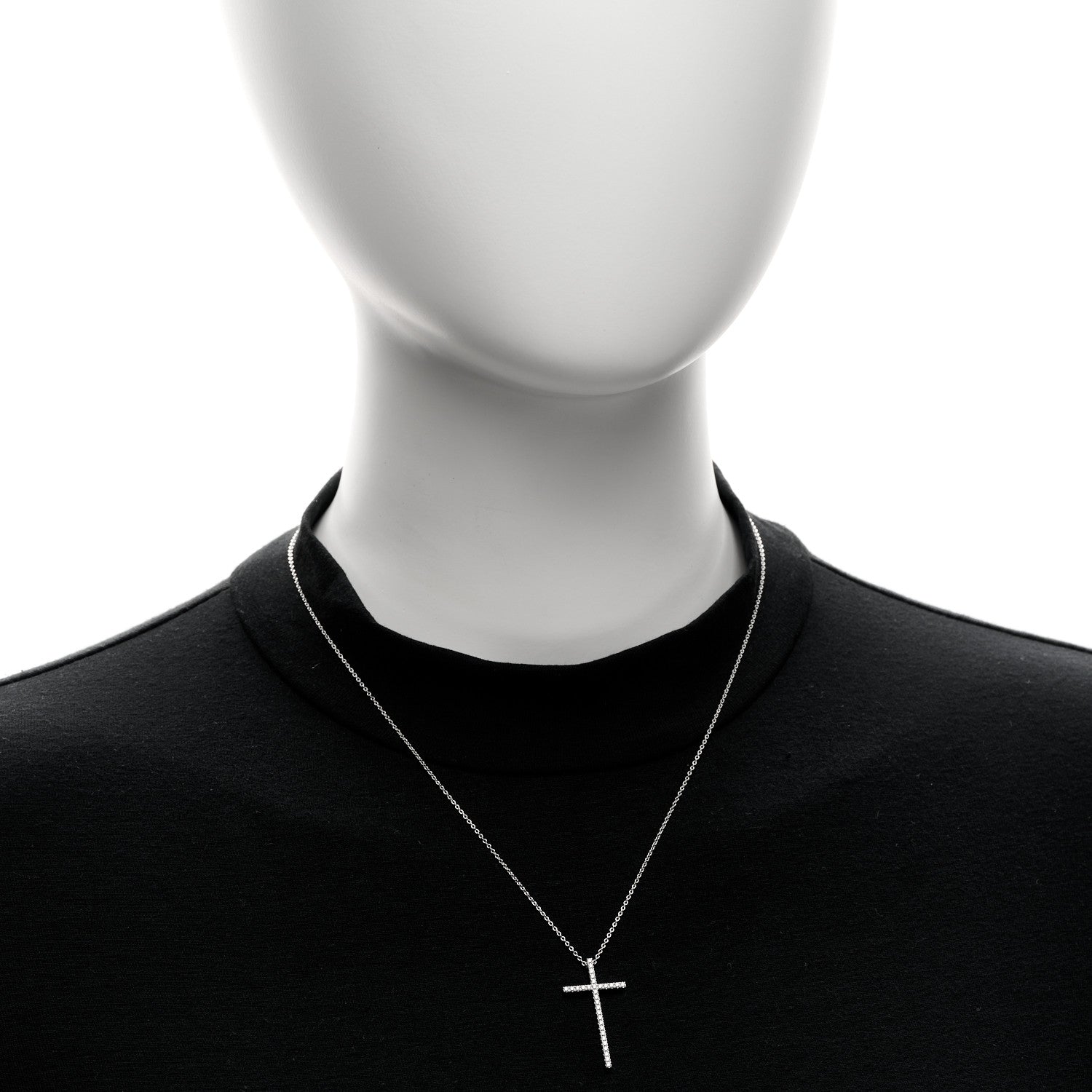 Tiffany 18K White Gold Diamond Metro Cross Pendant Necklace 2 of 6