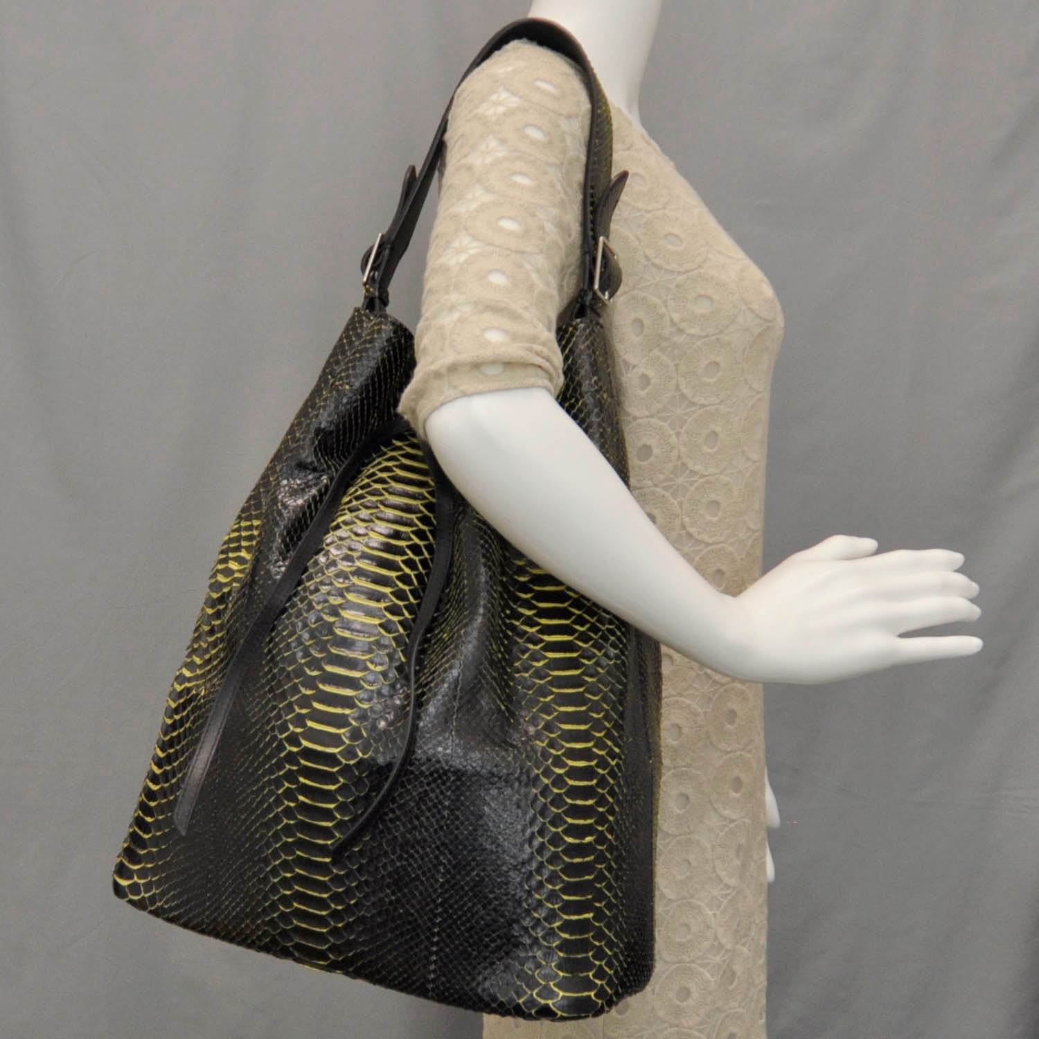 Celine Python Large Seau Drawstring Tote Black Yellow 2 of 6