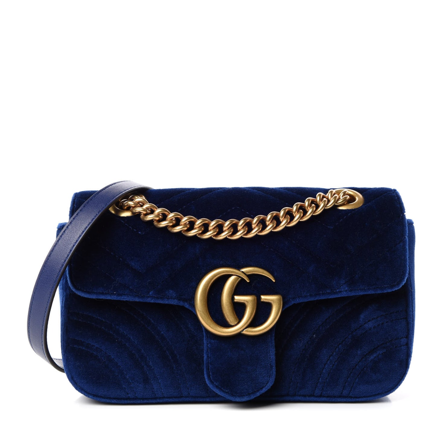 Velvet Matelasse Mini GG Marmont Shoulder Bag Cobalt Blue