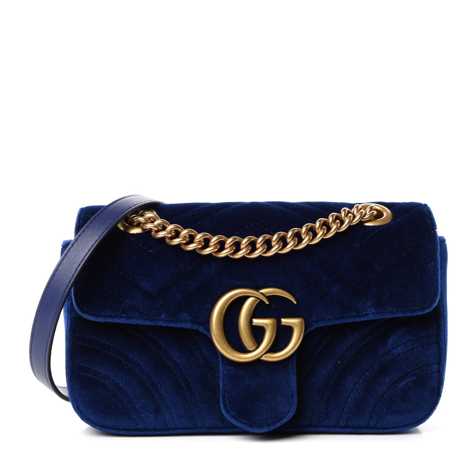 Gucci Velvet Matelasse Mini GG Marmont Shoulder Bag Cobalt Blue 1 of 9