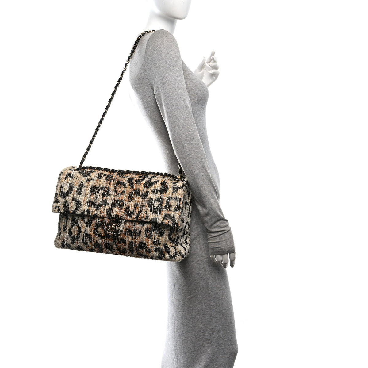 Chanel Tweed Mixed Fibers Leopard Print Souplissimo Maxi Flap Brown Black White 2 of 10