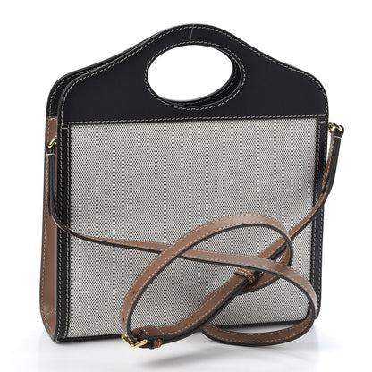 Burberry Smooth Calfskin Canvas Two Tone Mini Pocket Bag Black Tan 2 of 8