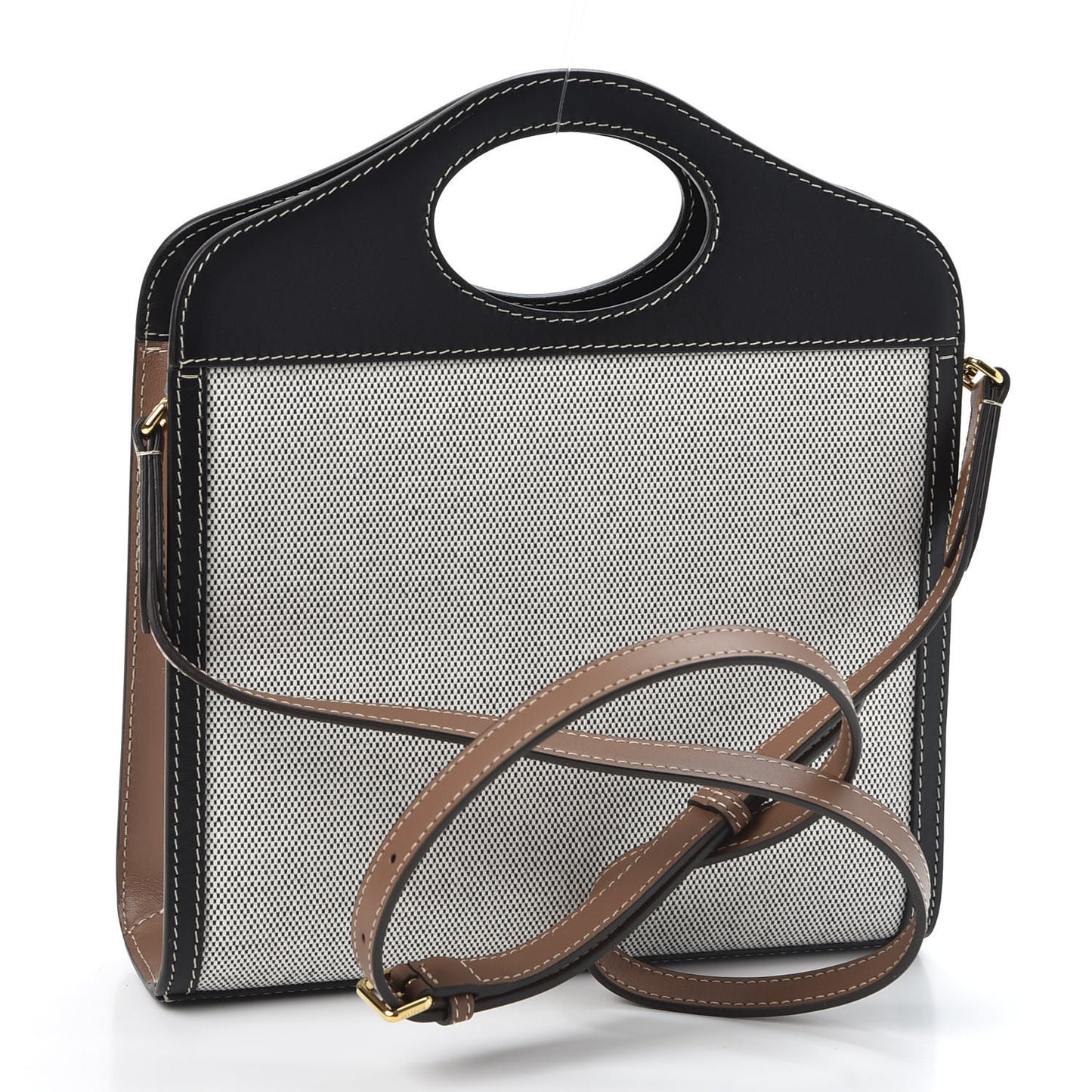 Smooth Calfskin Canvas Two Tone Mini Pocket Bag Black Tan