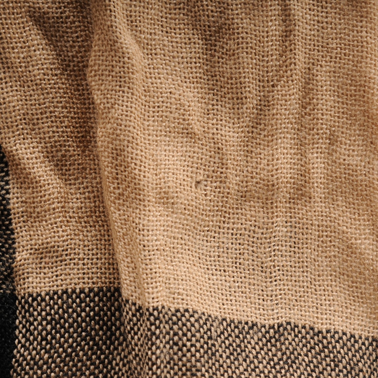 Merino Wool Cashmere Giant Check Crinkle Scarf Camel