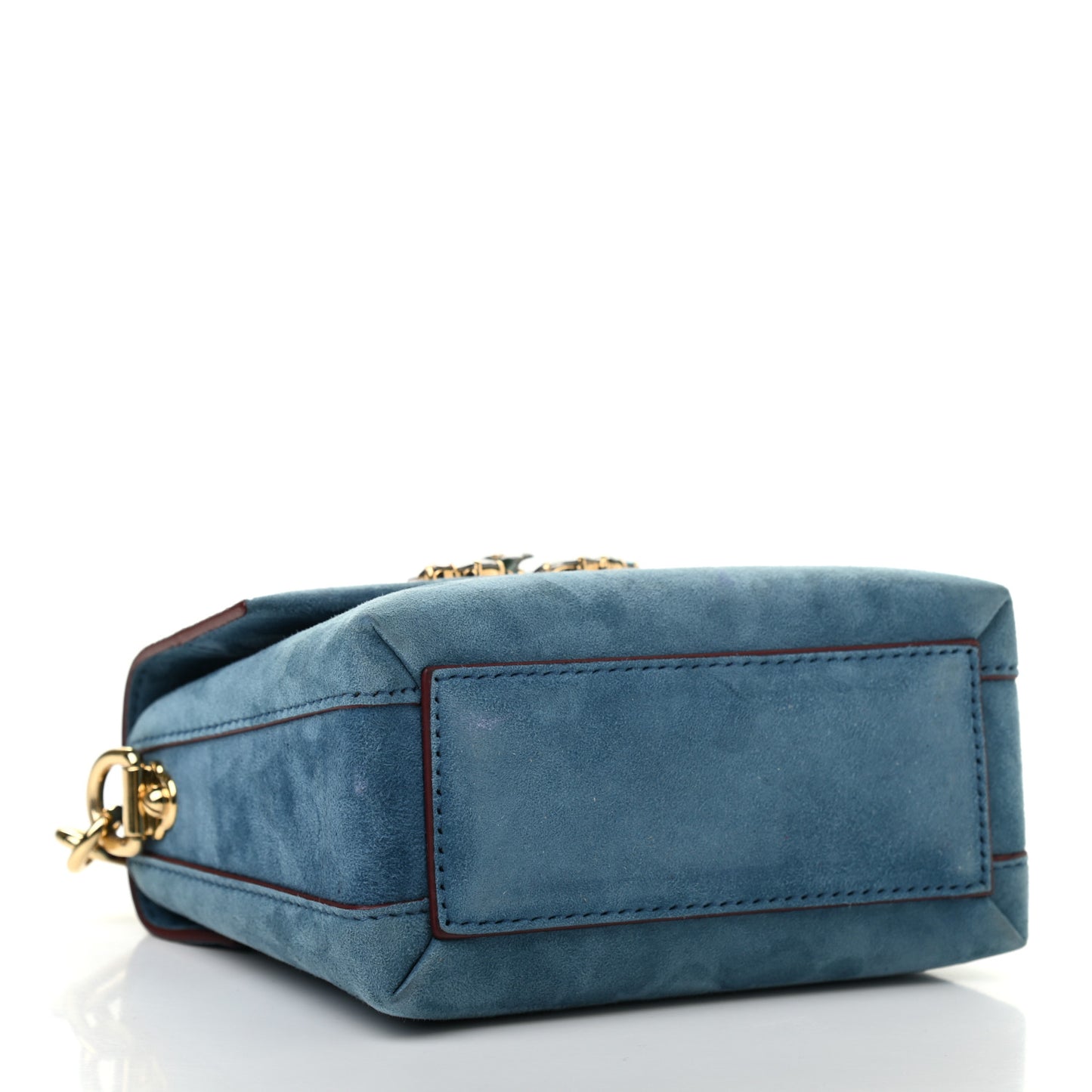 Suede Crystal Millennials Mini Top Handle Bag Blue Red