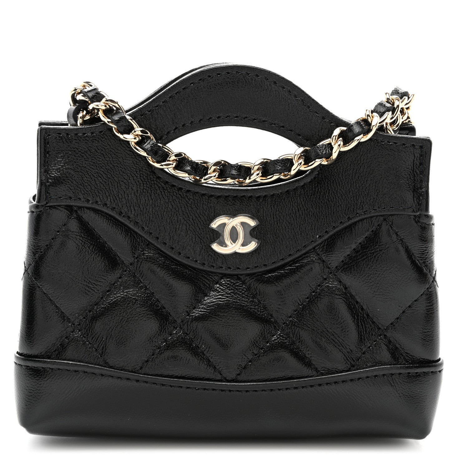 Chanel Shiny Lambskin Quilted Micro 31 Clutch With Chain Black 1 of 11
