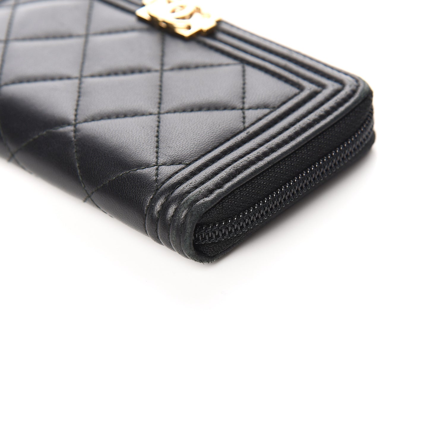 Lambskin Quilted Small Boy Zip Around Wallet Black