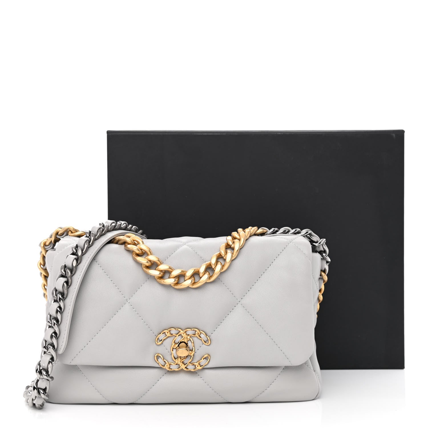 Chanel Lambskin Quilted Medium Chanel 19 Flap Grey 12 of 12