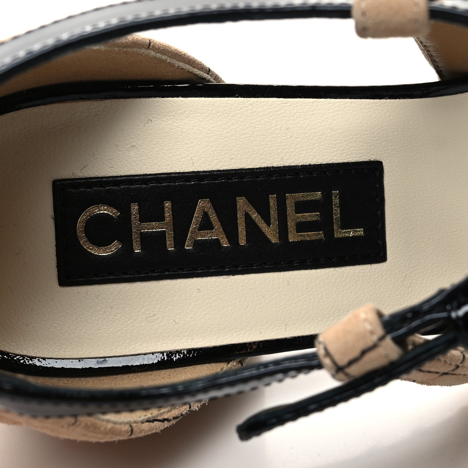 Chanel Suede Kidskin Patent Cap Toe Quilted Mary Jane Flats 39.5 Beige Black 8 of 8