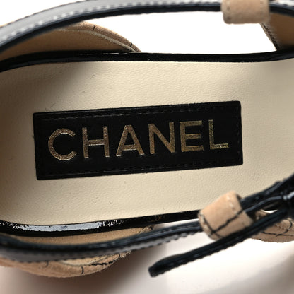 Chanel Suede Kidskin Patent Cap Toe Quilted Mary Jane Flats 39.5 Beige Black 8 of 8
