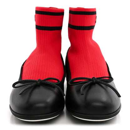 Chanel Lambskin Knit CC Ballerina Sneakers 37.5 Black Red 3 of 9