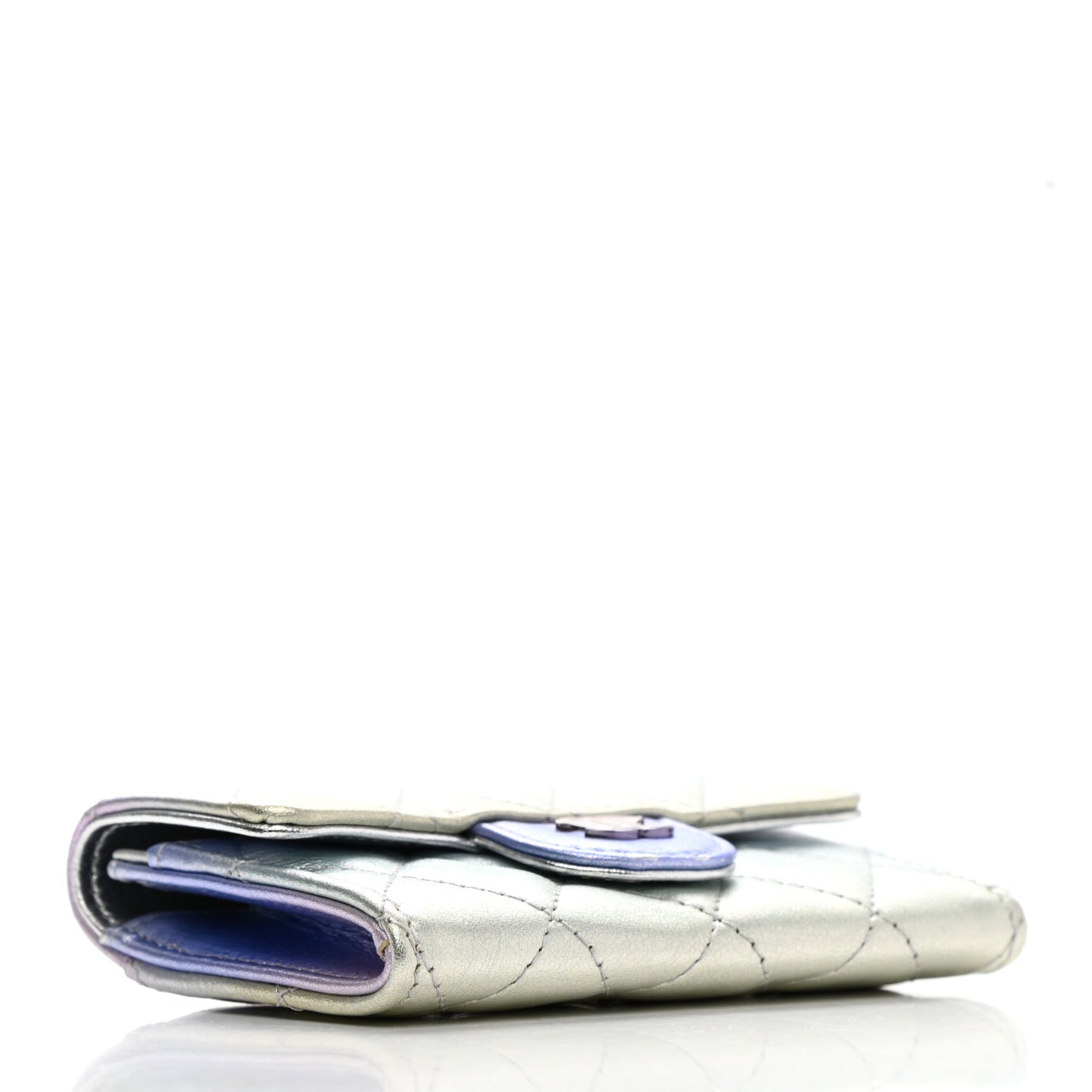 Gradient Metallic Calfskin Quilted Flap Card Holder Wallet Silver Blue Yellow Purple