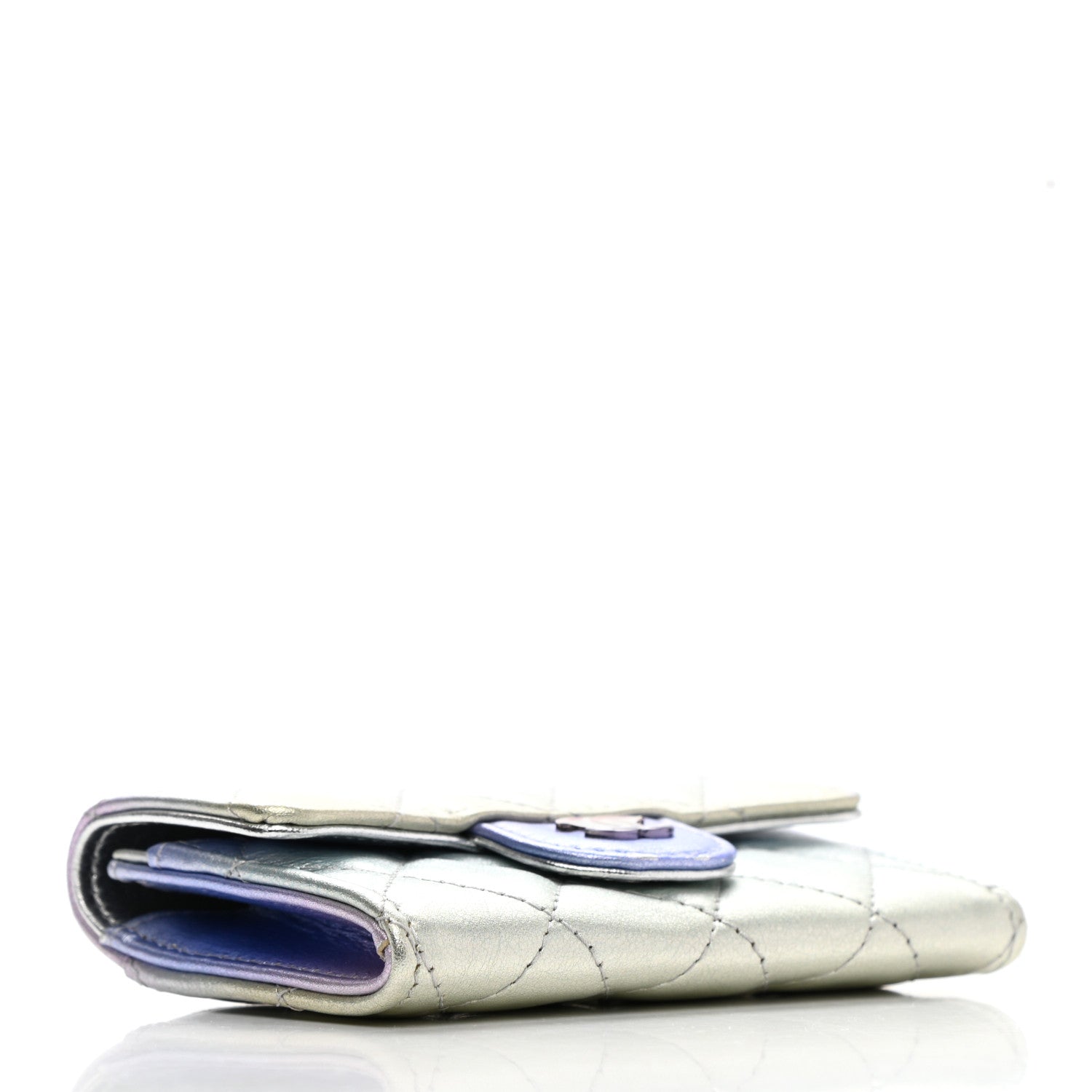 Chanel Gradient Metallic Calfskin Quilted Flap Card Holder Wallet Silver Blue Yellow Purple 4 of 9