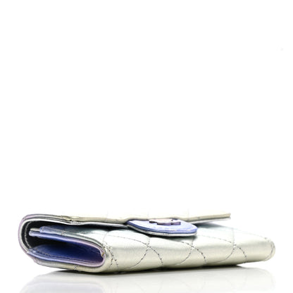 Chanel Gradient Metallic Calfskin Quilted Flap Card Holder Wallet Silver Blue Yellow Purple 4 of 9