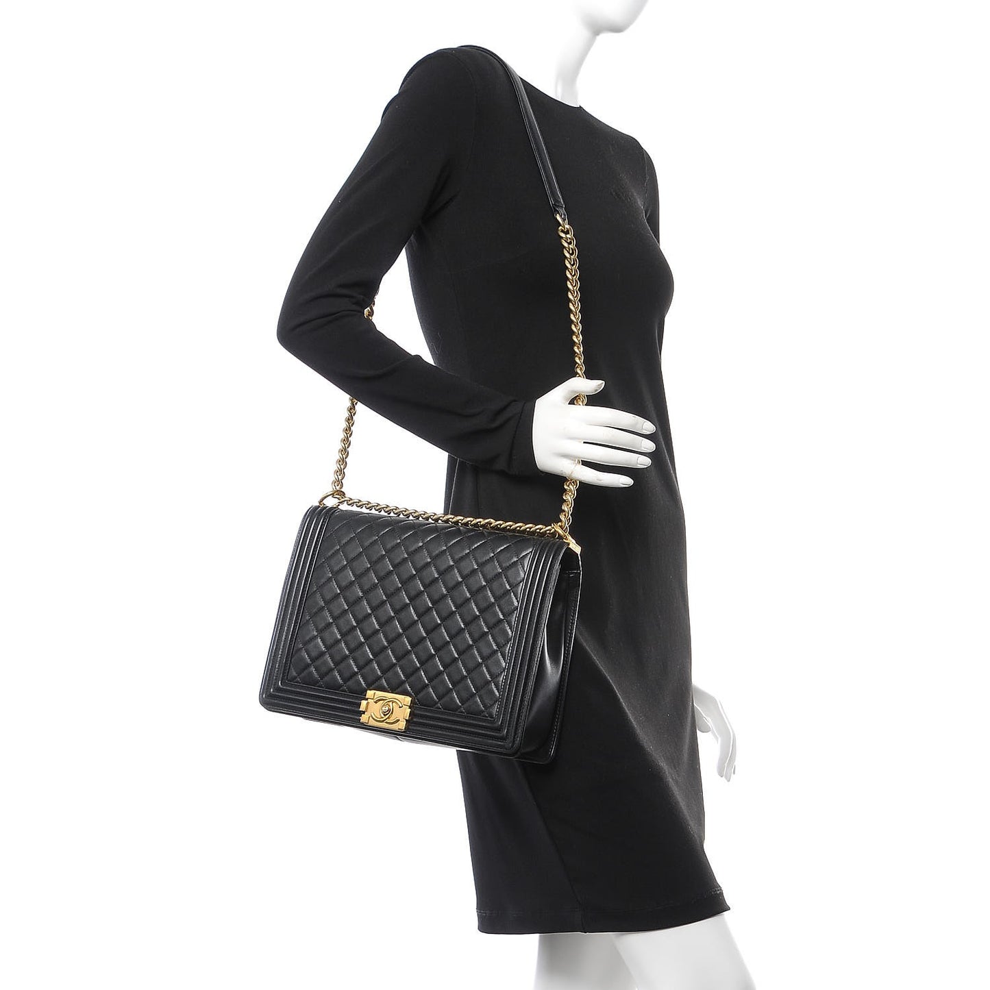 Lambskin Quilted Large Boy Flap Black