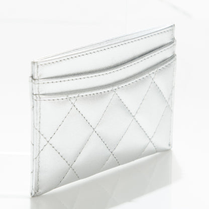 Chanel Metallic Lambskin Quilted CC Card Holder Silver 3 of 8