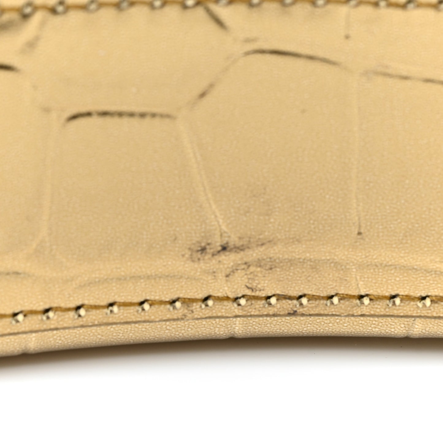 Metallic Calfskin Crocodile Embossed Hourglass Top Handle Bag Mini with Chain Gold