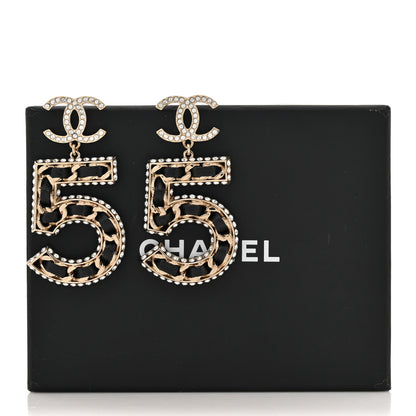 Chanel Crystal Lambskin Chain CC No 5 Drop Earrings Gold Black 5 of 5