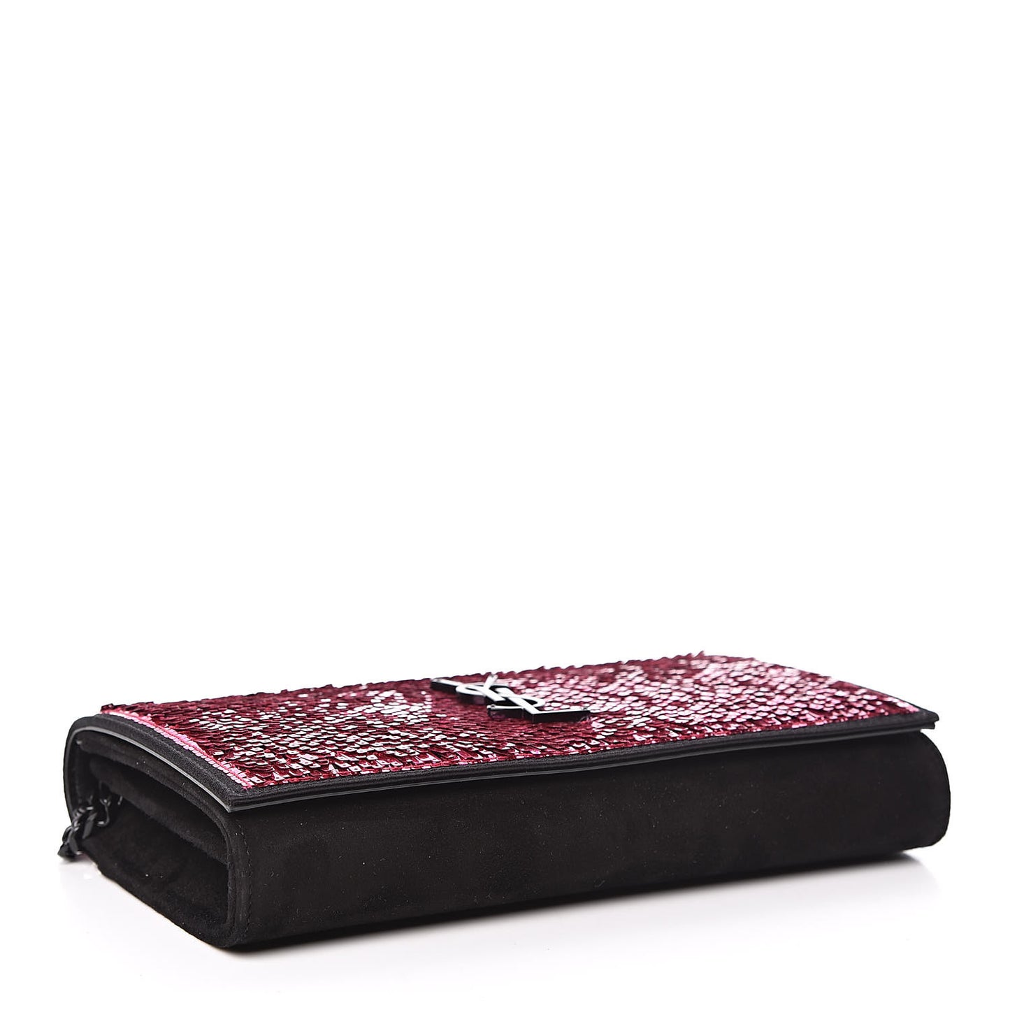Sequin Suede Monogram Chain Wallet Fuchsia Black