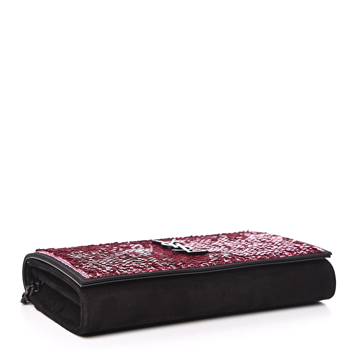 Saint Laurent Sequin Suede Monogram Chain Wallet Fuchsia Black 4 of 11