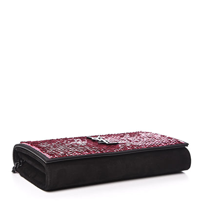 Saint Laurent Sequin Suede Monogram Chain Wallet Fuchsia Black 4 of 11