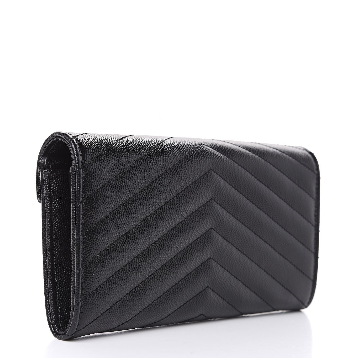 Saint Laurent Grain De Poudre Matelasse Chevron Monogram Flap Wallet Black 3 of 7
