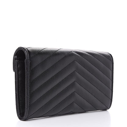 Saint Laurent Grain De Poudre Matelasse Chevron Monogram Flap Wallet Black 3 of 7
