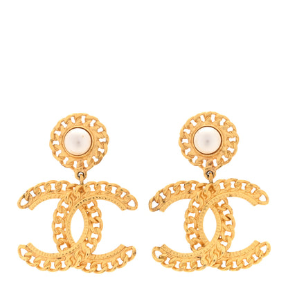 Chanel Metal Pearl CC Chain Drop Earrings Gold 1 of 6