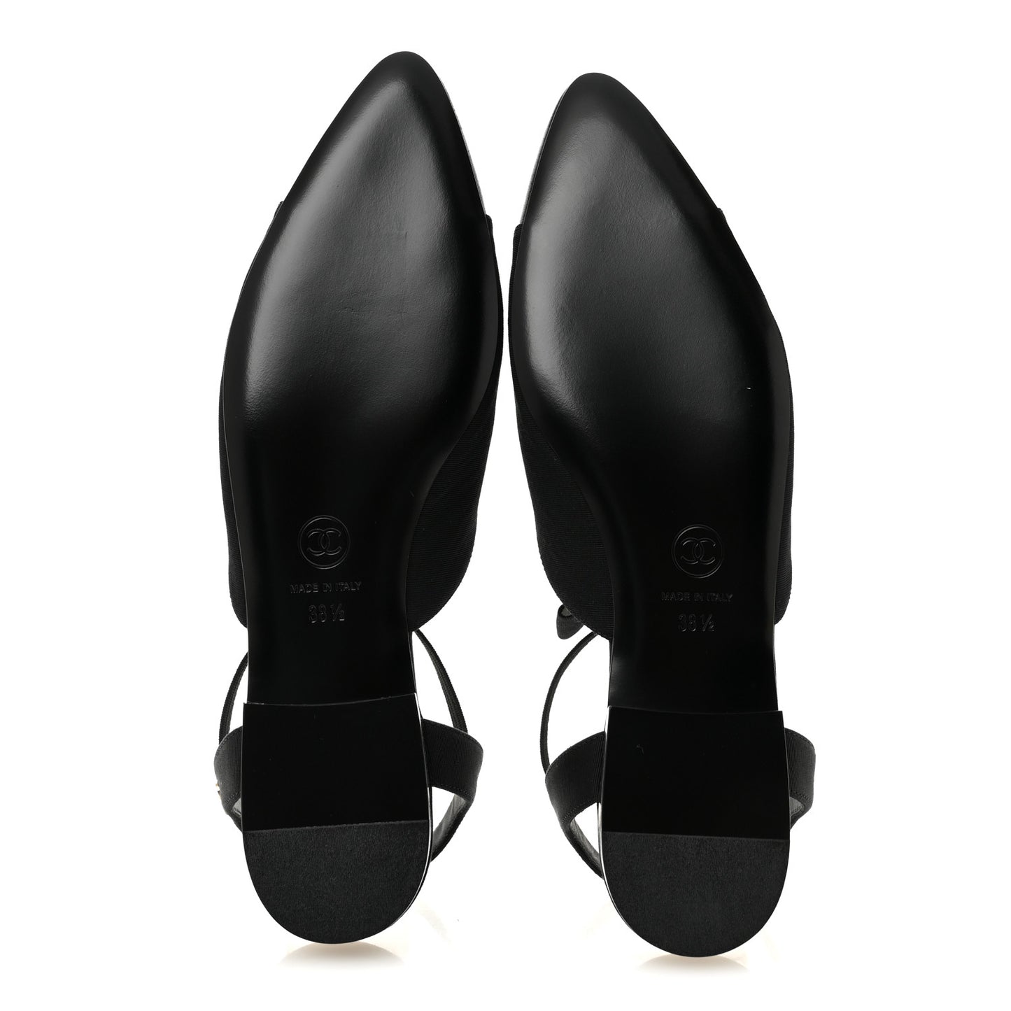 Satin Slingback Cap Toe Bow Flats 39.5 Black