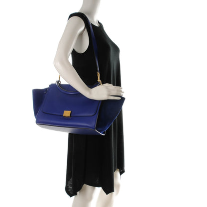 Celine Drummed Calfskin Suede Medium Trapeze Indigo 2 of 7