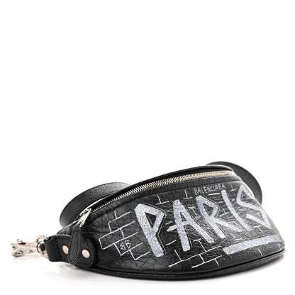 Balenciaga Agneau Arena Graffiti All Over XXS Souvenir Belt Bag Black White 4 of 12