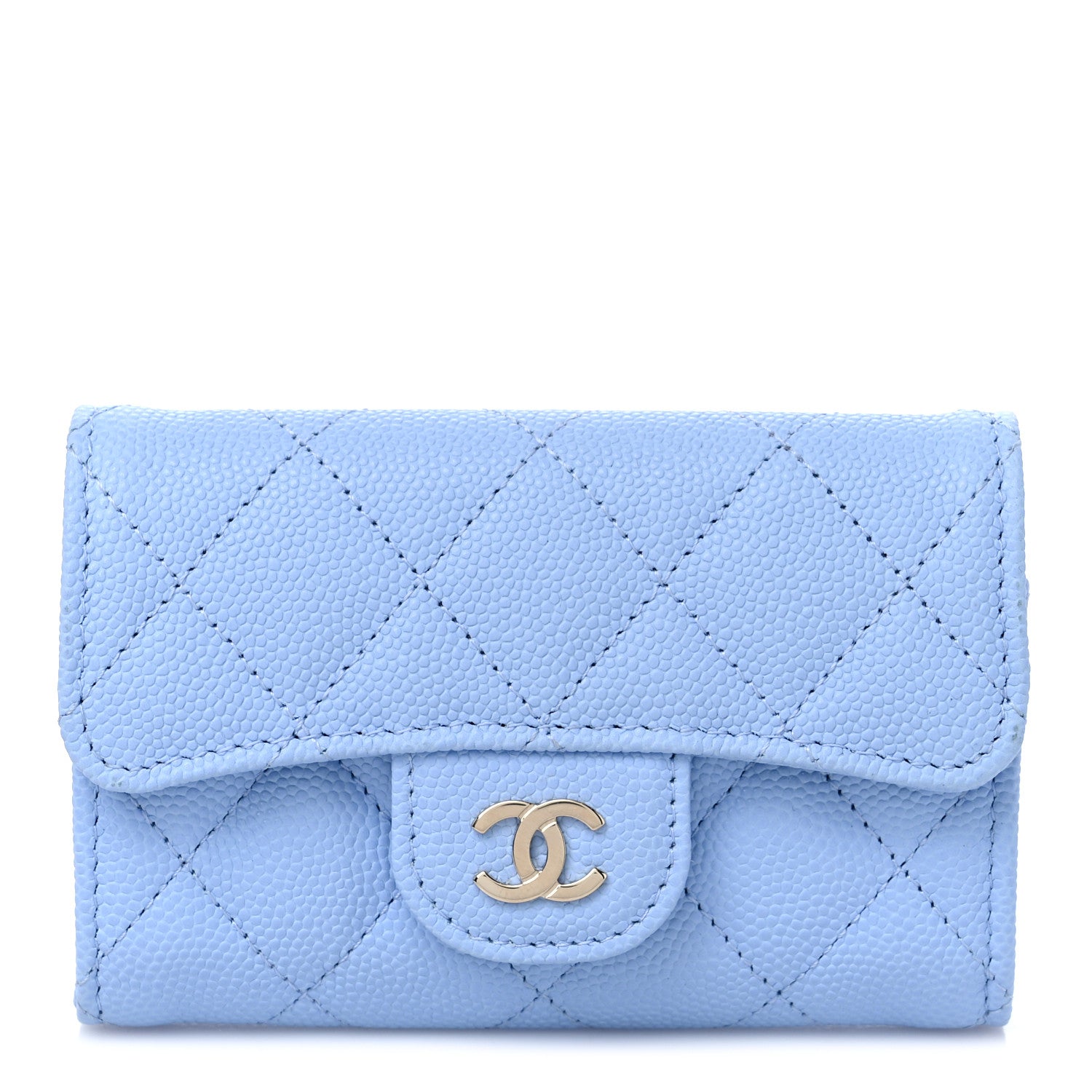 Chanel Caviar Quilted Flap Card Holder Wallet Light Blue 1 of 9