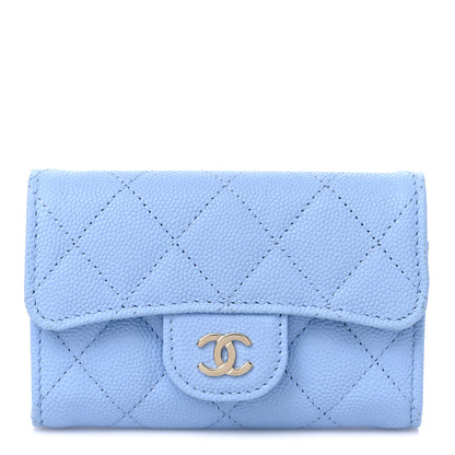Chanel Caviar Quilted Flap Card Holder Wallet Light Blue 1 of 9