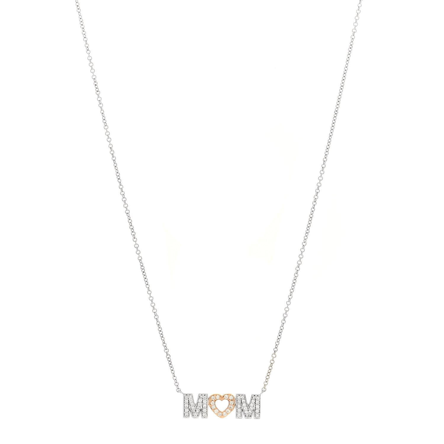 Tiffany 18K White Rose Gold Diamond MOM Pendant Necklace 1 of 4
