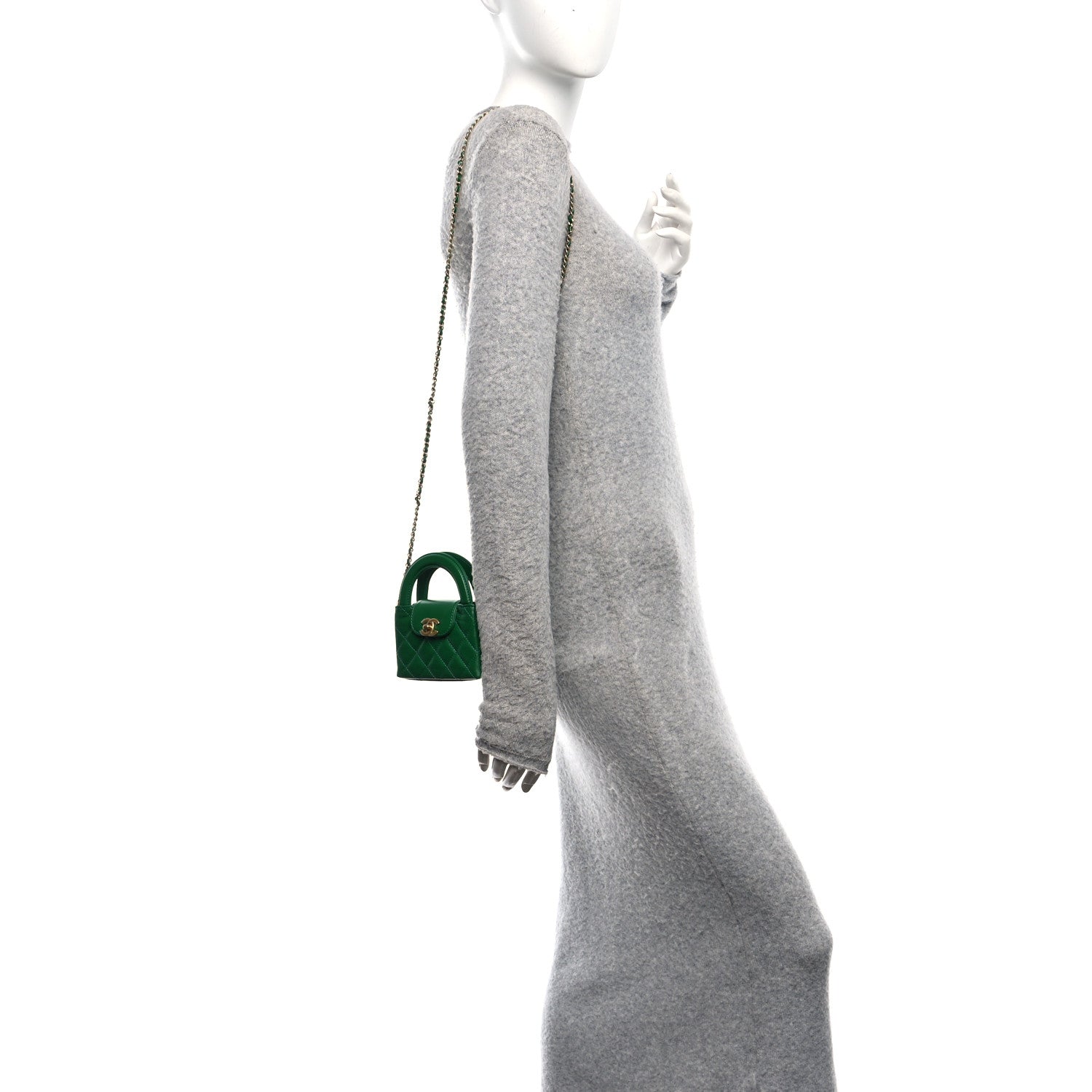 Chanel Shiny Aged Calfskin Quilted Mini Nano Kelly Shopper Green 2 of 11