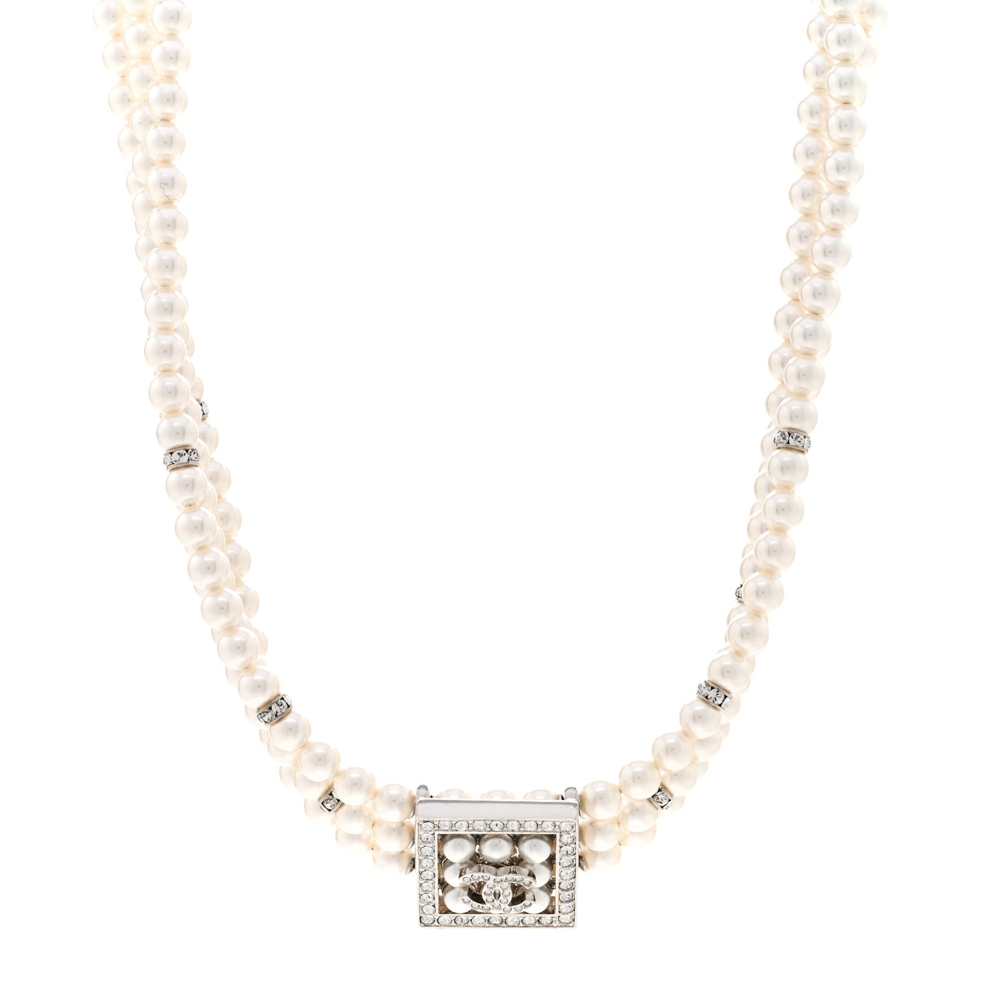 Crystal Pearl CC Choker Necklace Gold Pearly White