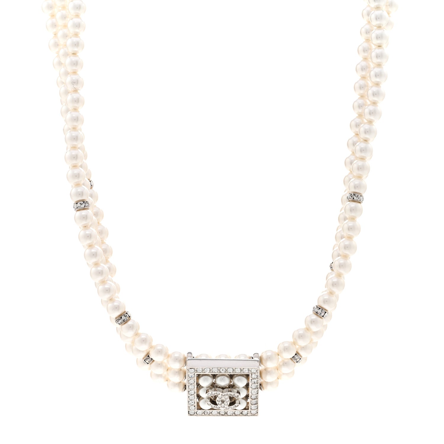 Chanel Crystal Pearl CC Choker Necklace Gold Pearly White 1 of 4