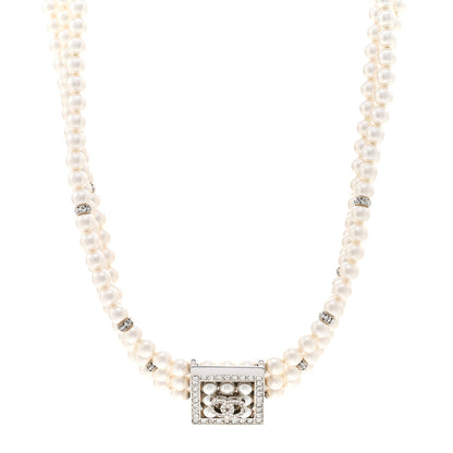 Chanel Crystal Pearl CC Choker Necklace Gold Pearly White 1 of 4