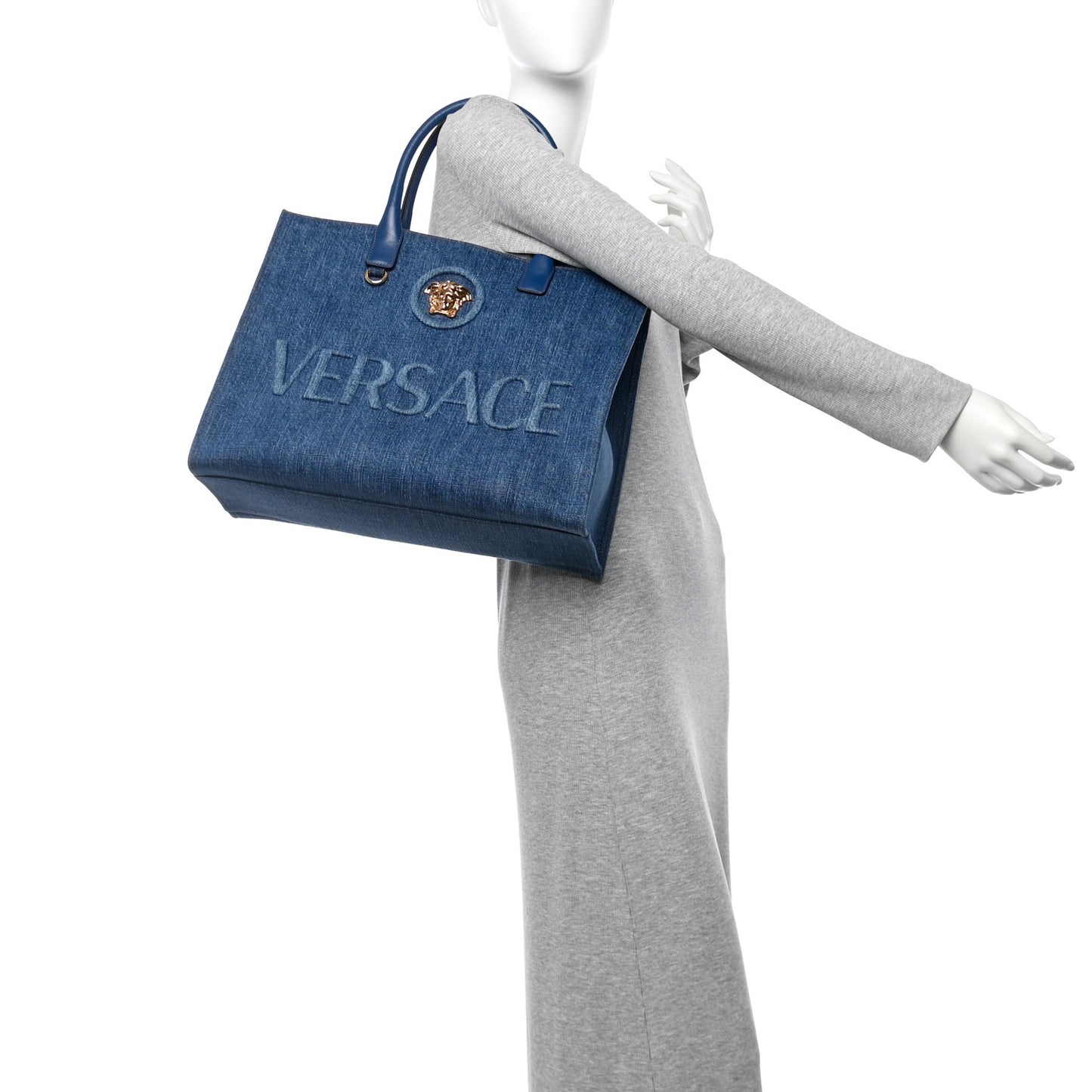 Denim Calfskin La Medusa Tote Bag Blue
