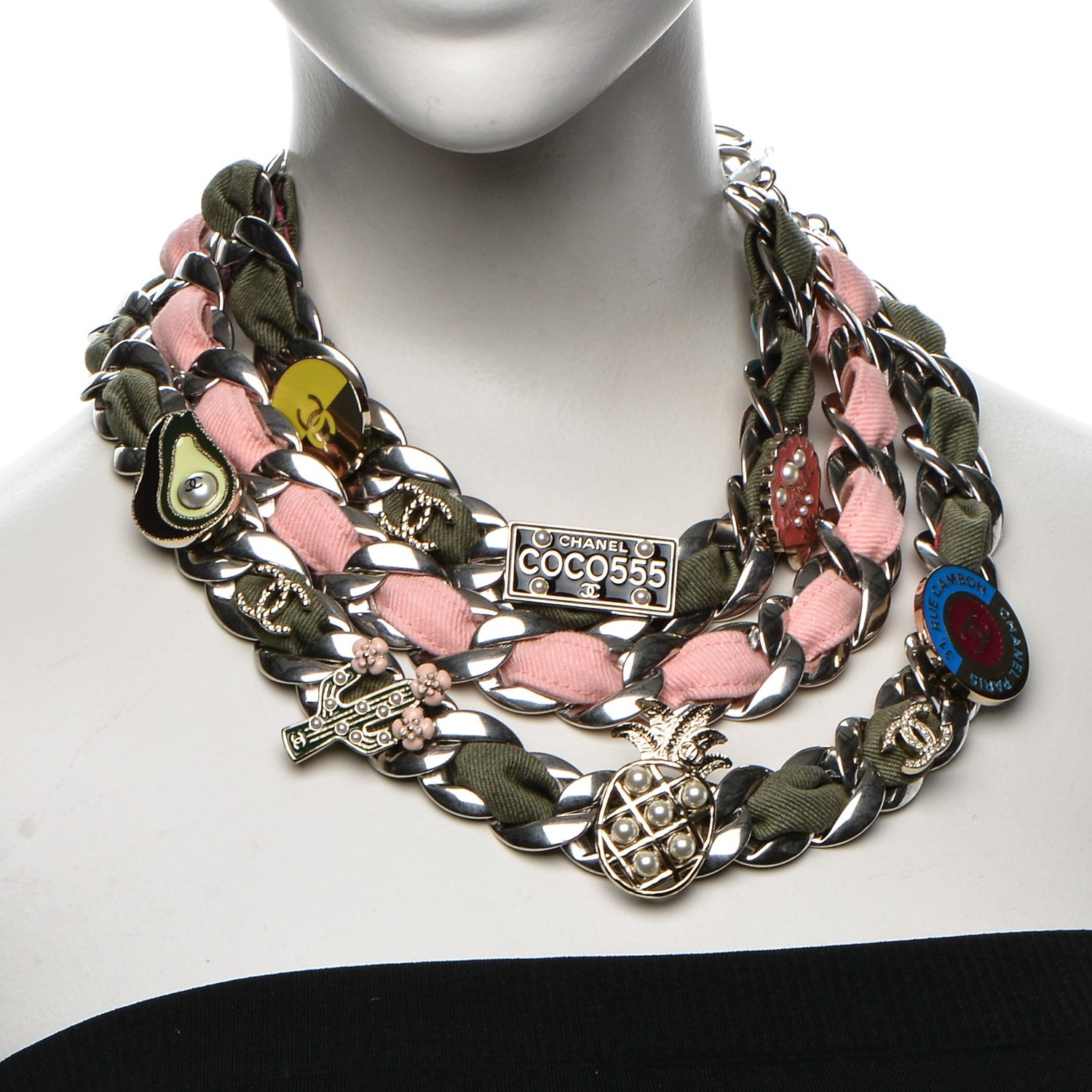 Chanel Grosgrain Chain Pearl Cuba CC Multistrand Necklace 2 of 6